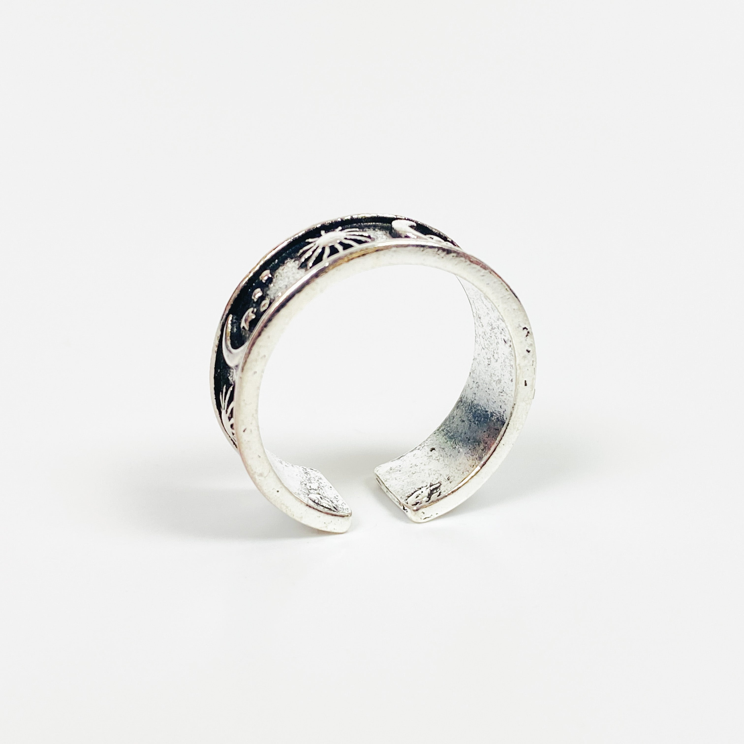 Vintage Retro Adjustable Moon Ring Silver