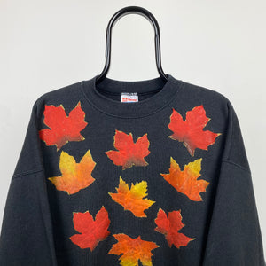 Retro Hanes Leaf Sweatshirt Black XL