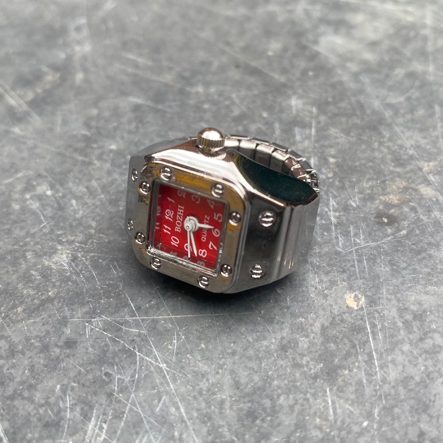 Retro Adjustable Watch Ring Silver Red