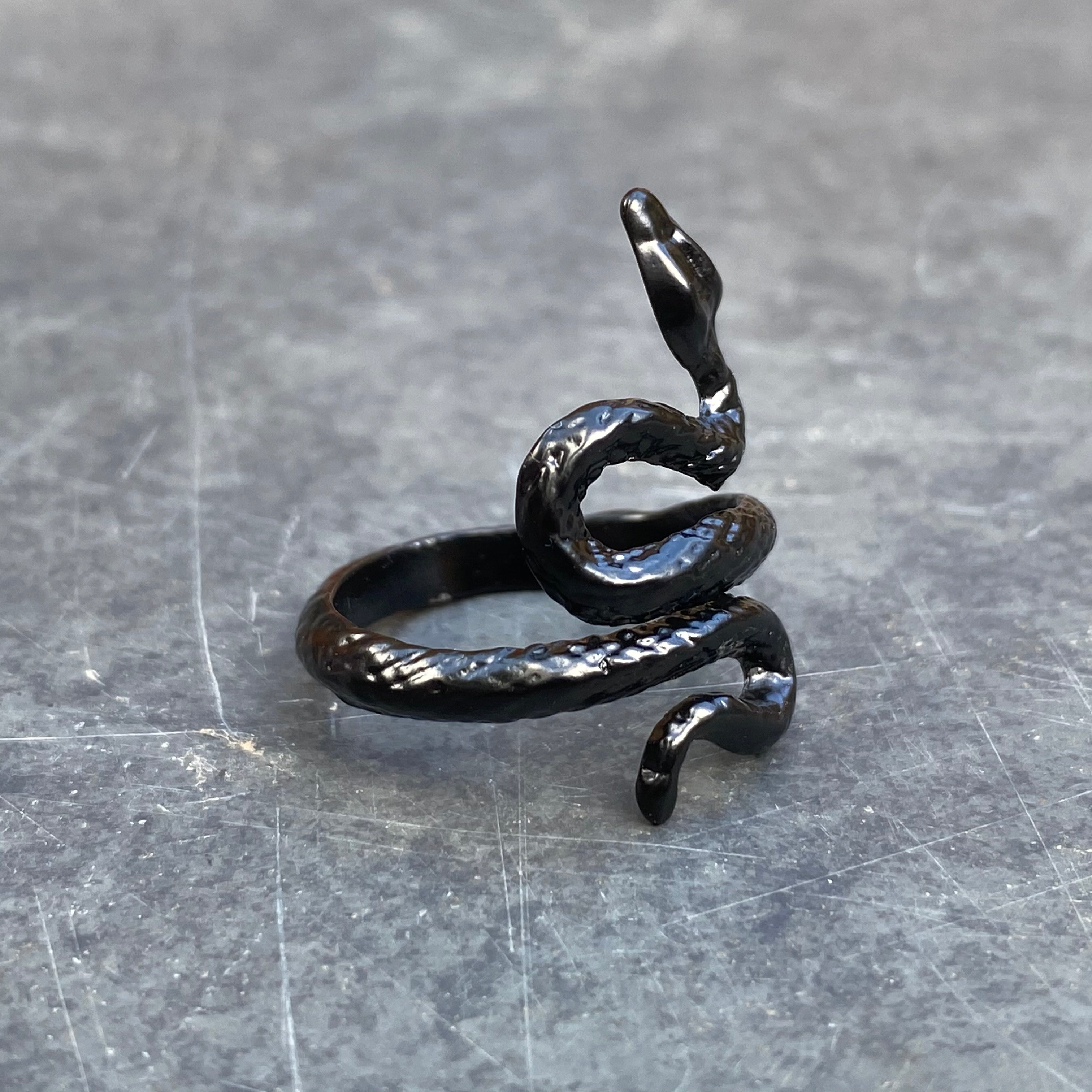 Adjustable Snake Signet Ring Black