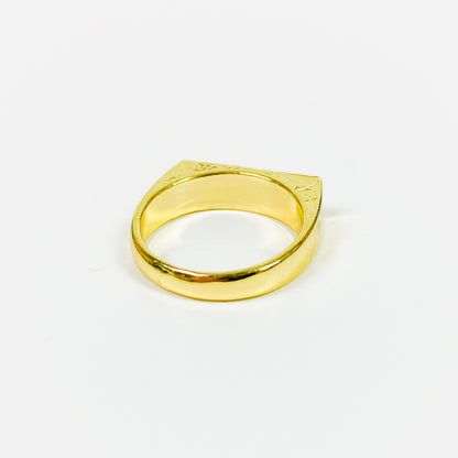 Vintage Block Signet Ring Gold Blue