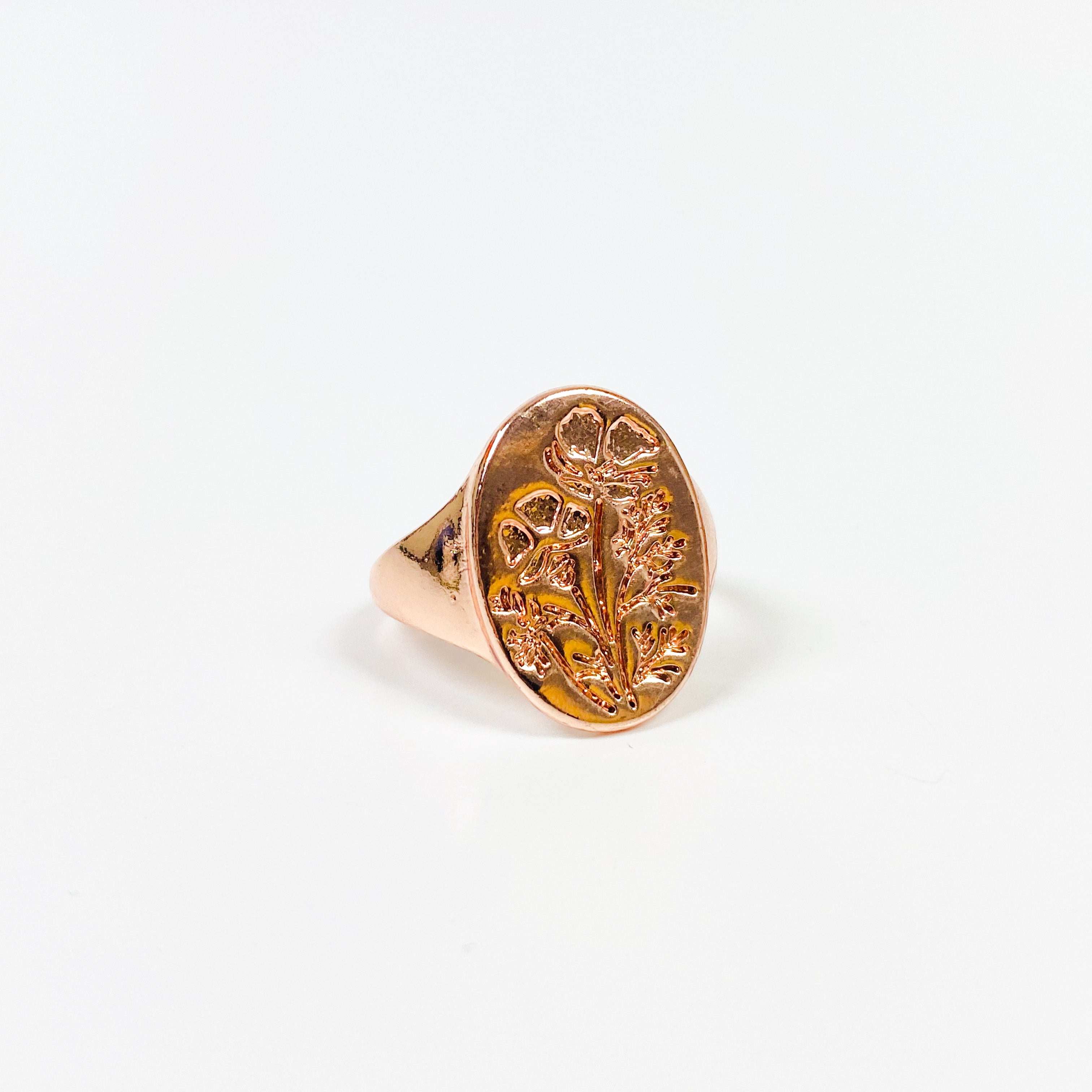 Vintage Flower Signet Ring Rose Gold
