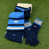 Vintage Nike Fleece Scarf And Gloves Set Blue