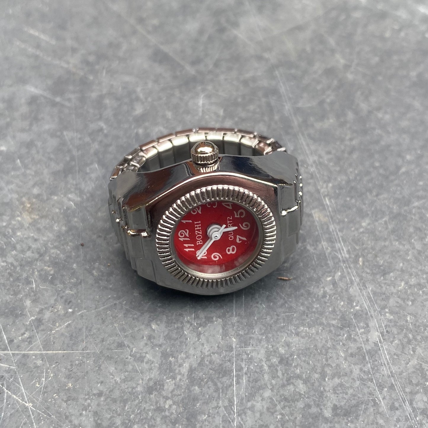 Retro Adjustable Watch Ring Silver Red