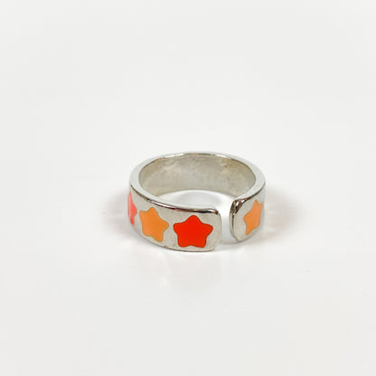 Retro Adjustable Star Ring Silver Orange