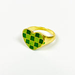 Vintage Heart Signet Ring Gold Green