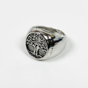 Vintage Retro Tree Signet Ring Silver