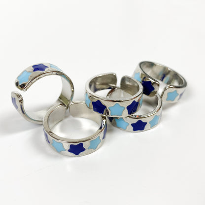 Retro Adjustable Star Ring Silver Blue