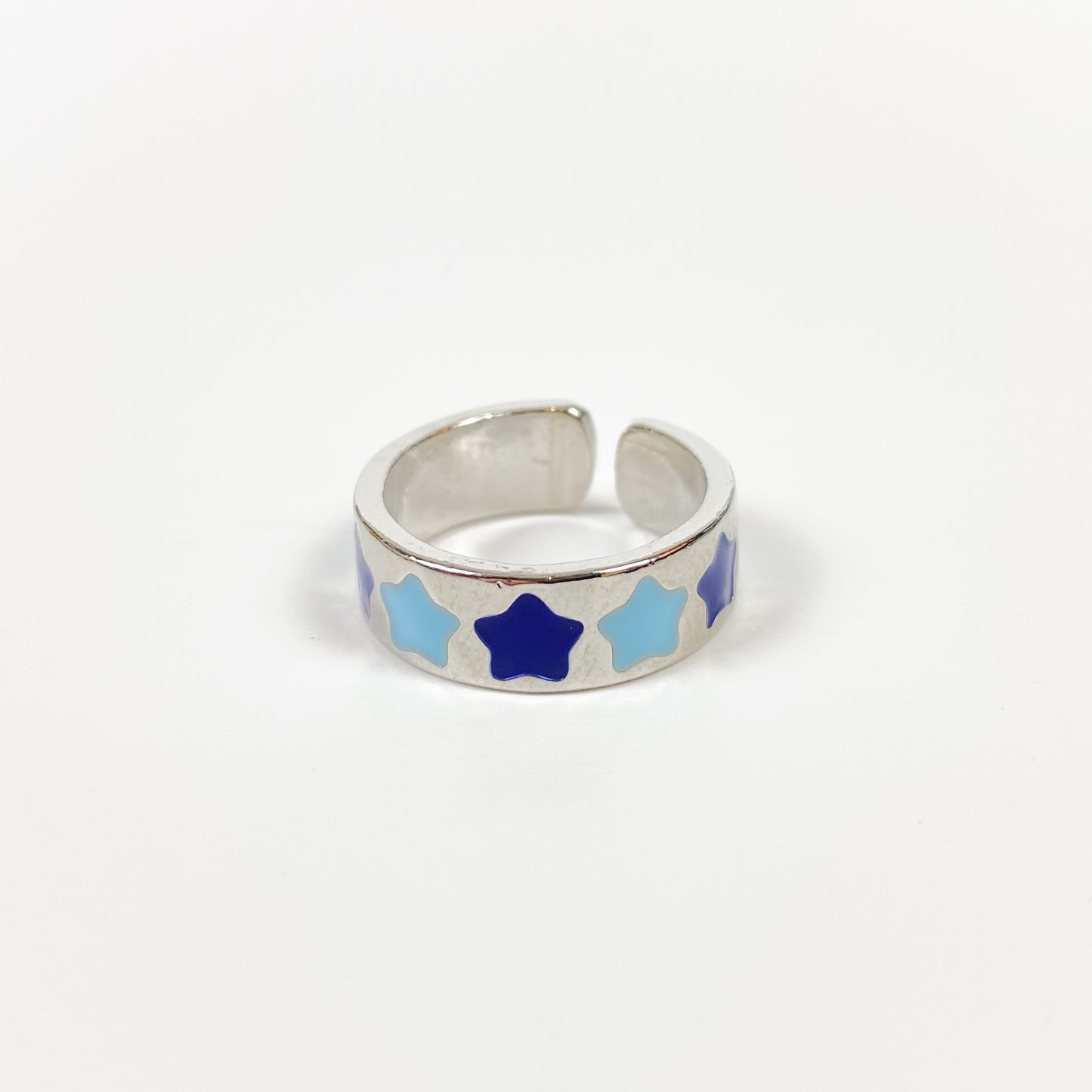 Retro Adjustable Star Ring Silver Blue