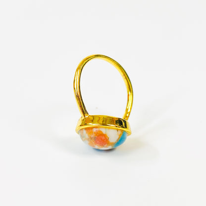 Retro Vintage Polished Stone Ring Gold