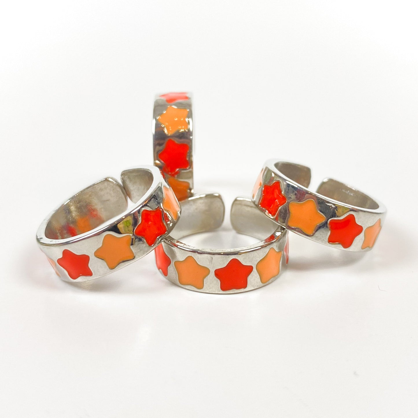 Retro Adjustable Star Ring Silver Orange