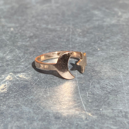 Adjustable Star & Moon Ring Rose Gold