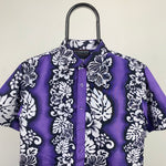 Retro Funky Button Up Shirt T-Shirt Purple XS