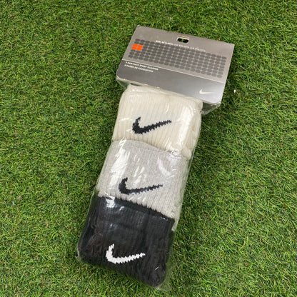 Vintage Nike Socks 3 Pack Grey Blue Black UK12-8