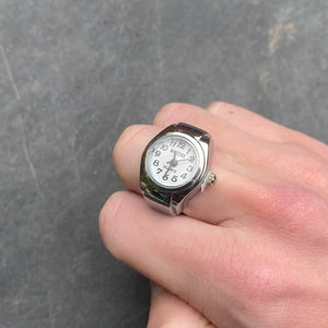 Retro Adjustable Watch Ring Silver White