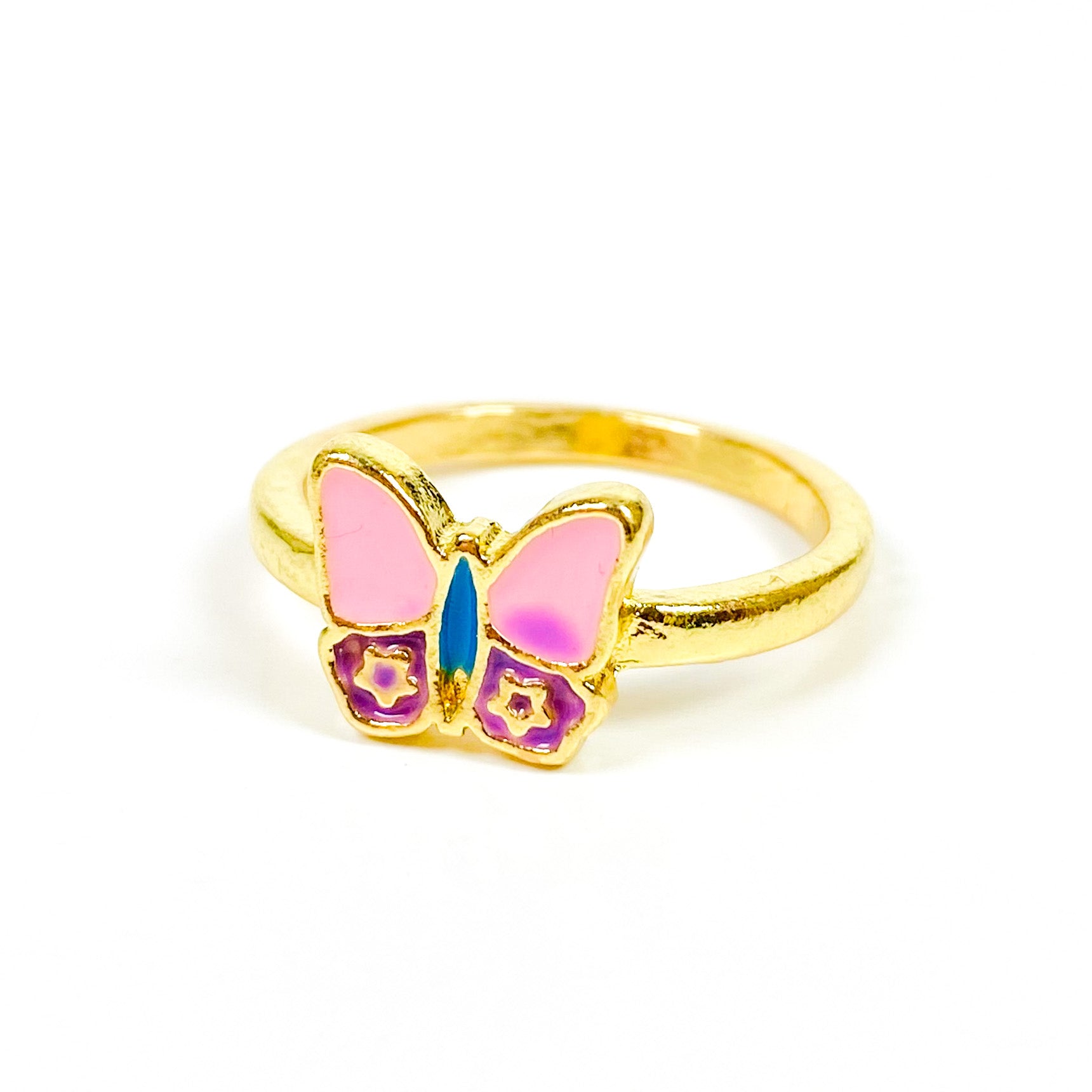 Vintage Butterfly Signet Ring Gold Pink