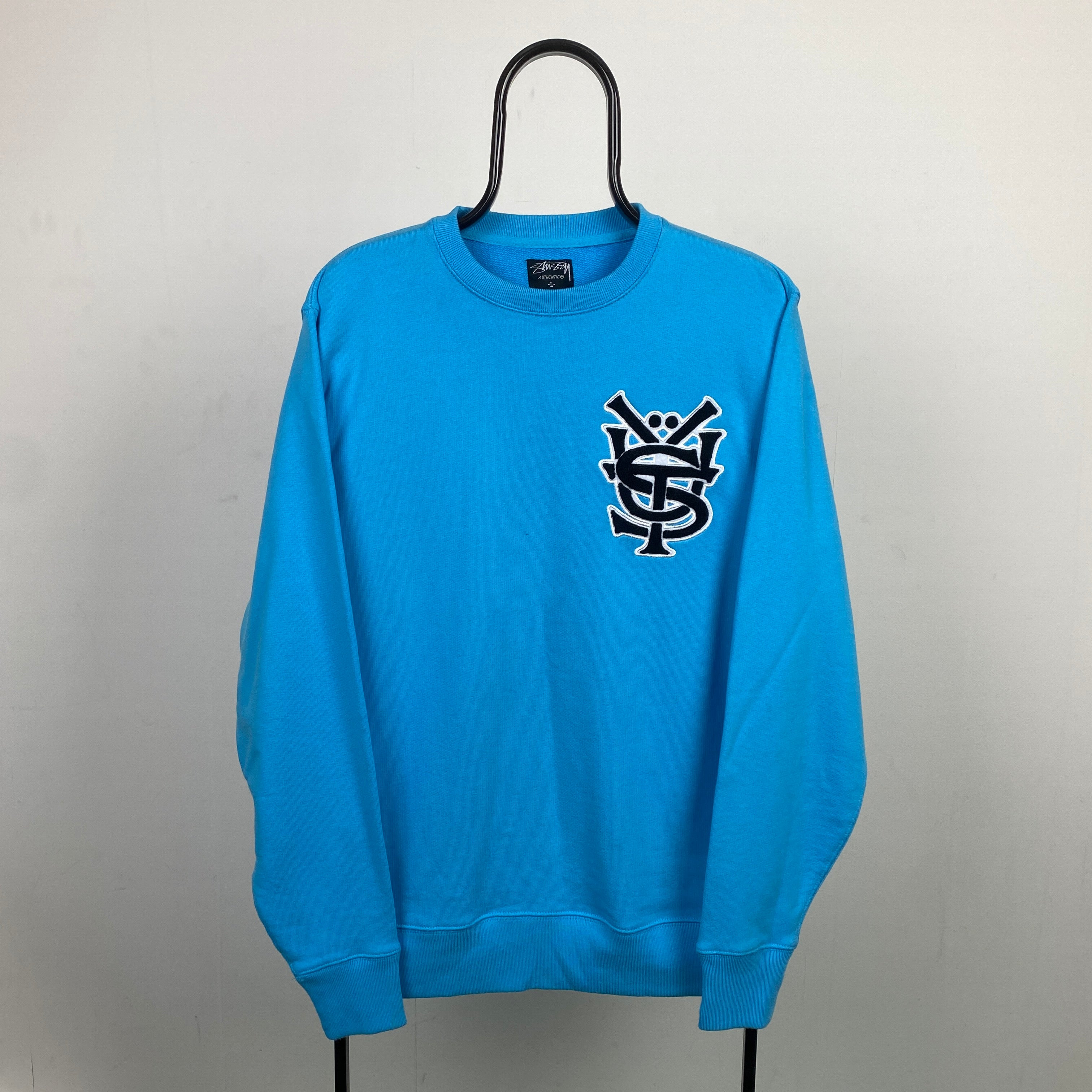 Retro 00s Stussy Sweatshirt Blue Large