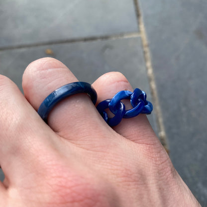 Retro Colour Block Ring Set Blue