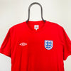 Retro Umbro England Football Shirt T-Shirt Red Large