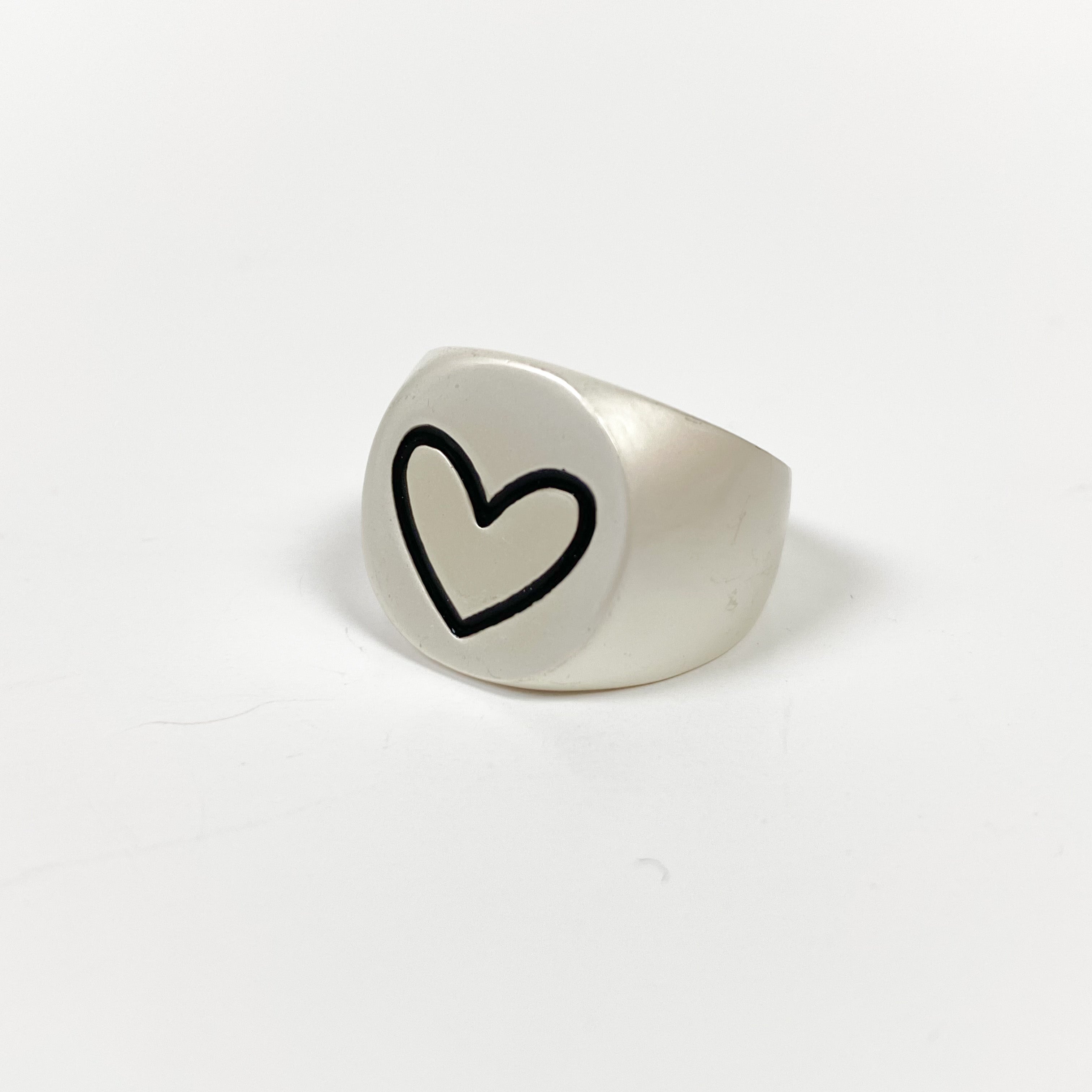 Vintage Heart Signet Ring Silver
