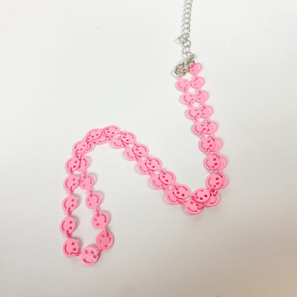 Vintage Retro Smiley Necklace Chain Pink