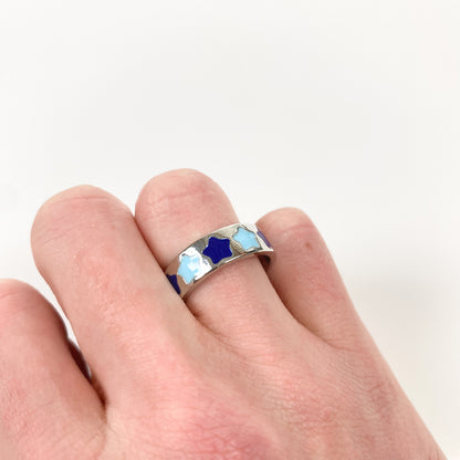 Retro Adjustable Star Ring Silver Blue