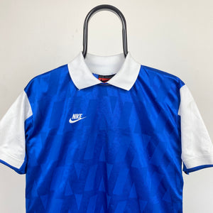 90s Nike Football Shirt T-Shirt Blue Small