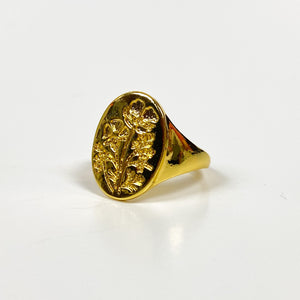 Vintage Flower Signet Ring Gold
