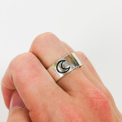 Vintage Retro Adjustable Moon Ring Silver