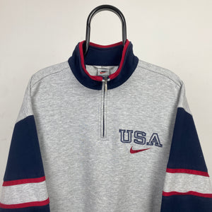 90s Nike USA 1/4 Zip Sweatshirt Grey Large