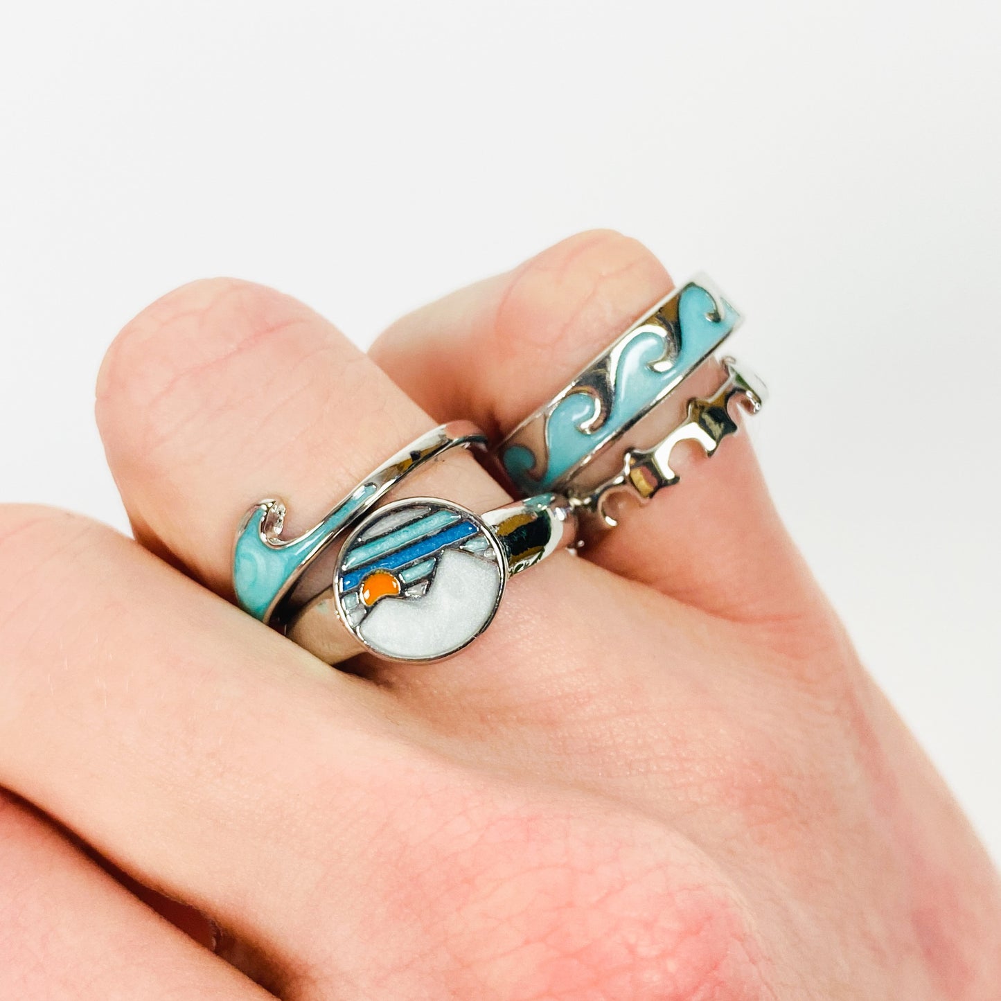 Retro Vintage Wave Ring Set Silver