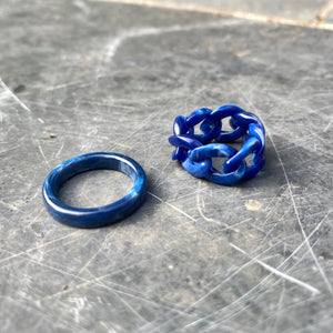 Retro Colour Block Ring Set Blue