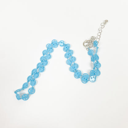 Vintage Retro Smiley Necklace Chain Blue