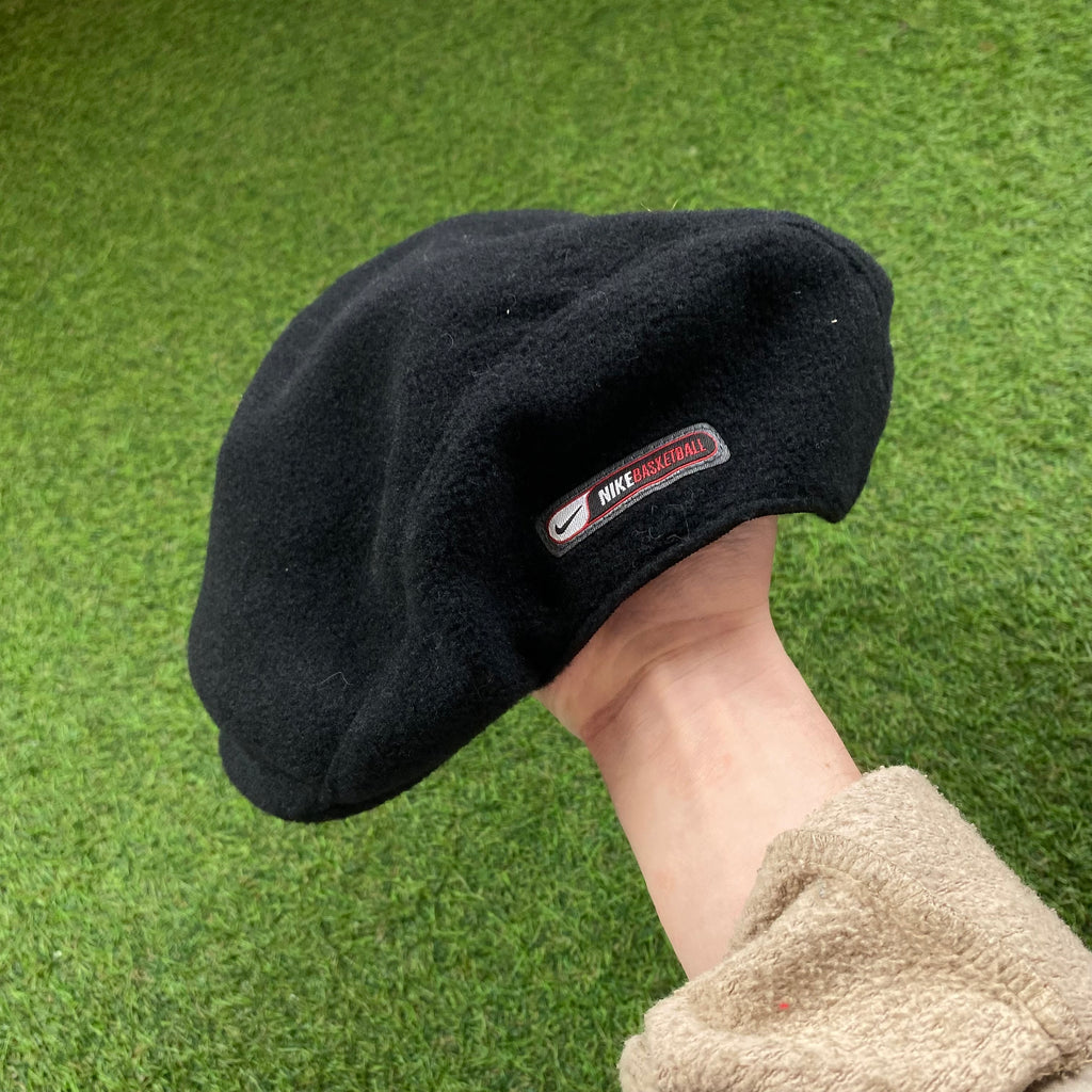 Vintage Nike Fleece Beret Flat Cap Hat Black