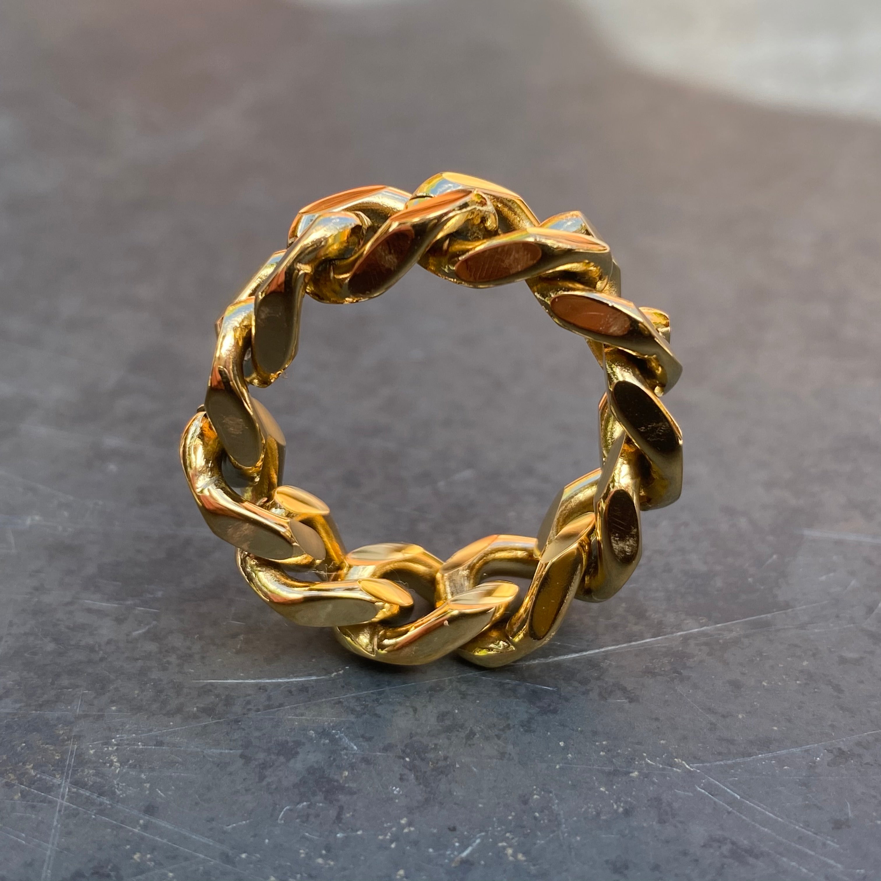 Stainless Steel Chain Link Ring Gold
