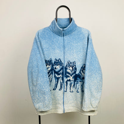 Retro Wolf Fleece Sweatshirt Baby Blue Large