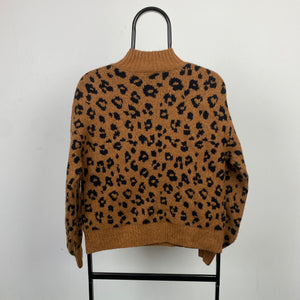 Retro 90s Cheetah Knit Sweatshirt Brown Small