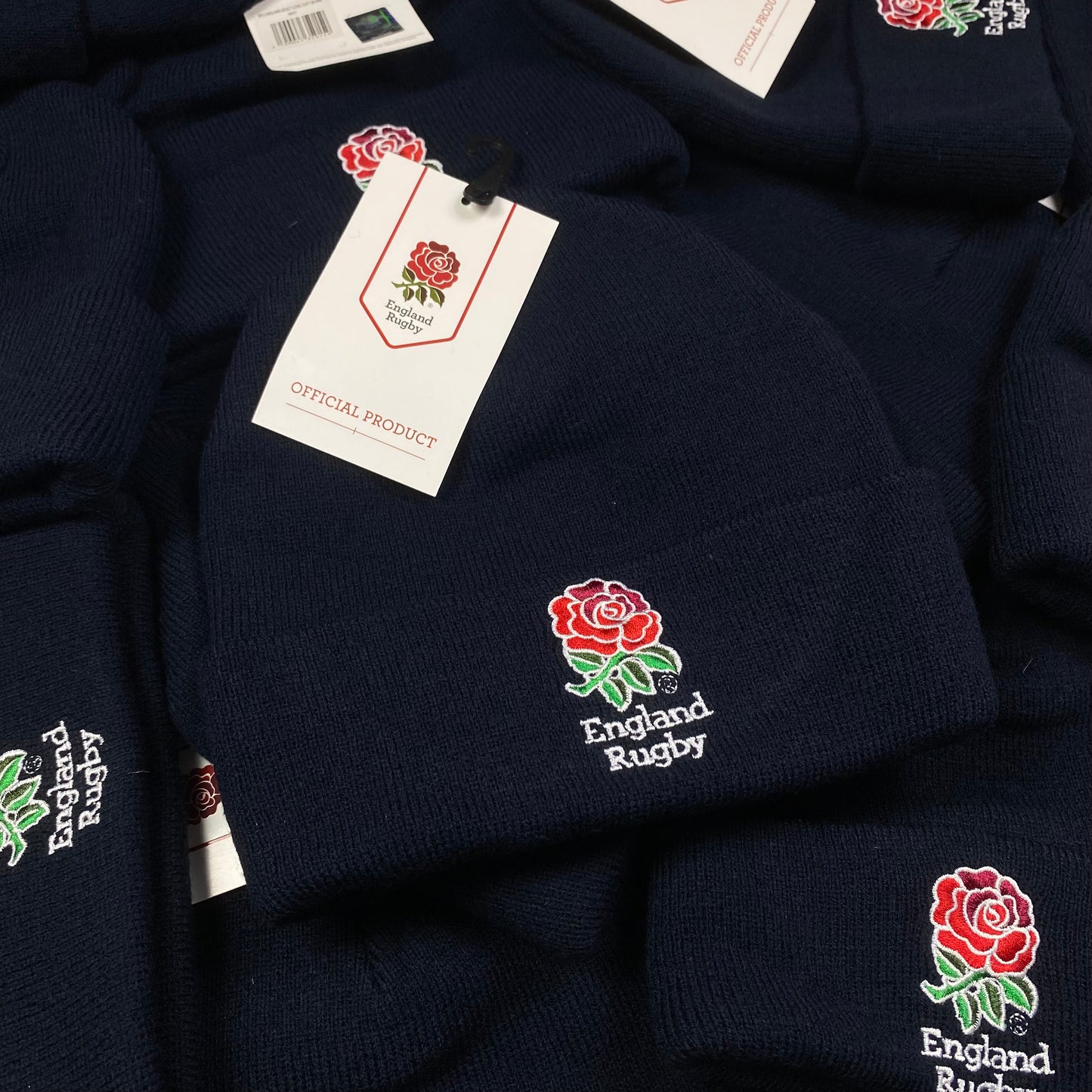 Retro 90s England Rugby Beanie Hat Blue