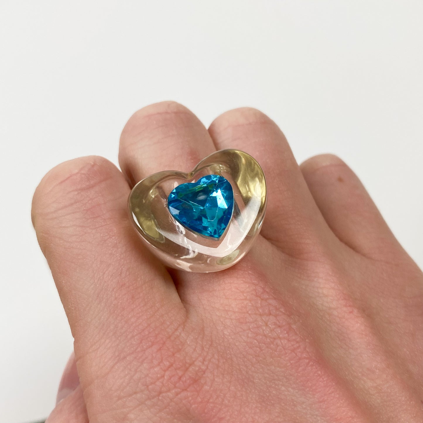 Retro Chunky Heart Ring Clear