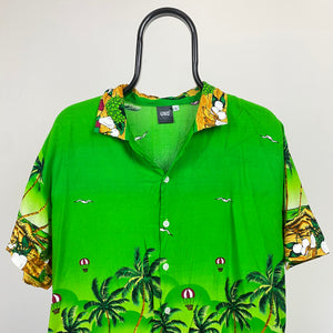 Retro Funky Button Up Shirt T-Shirt Green Large