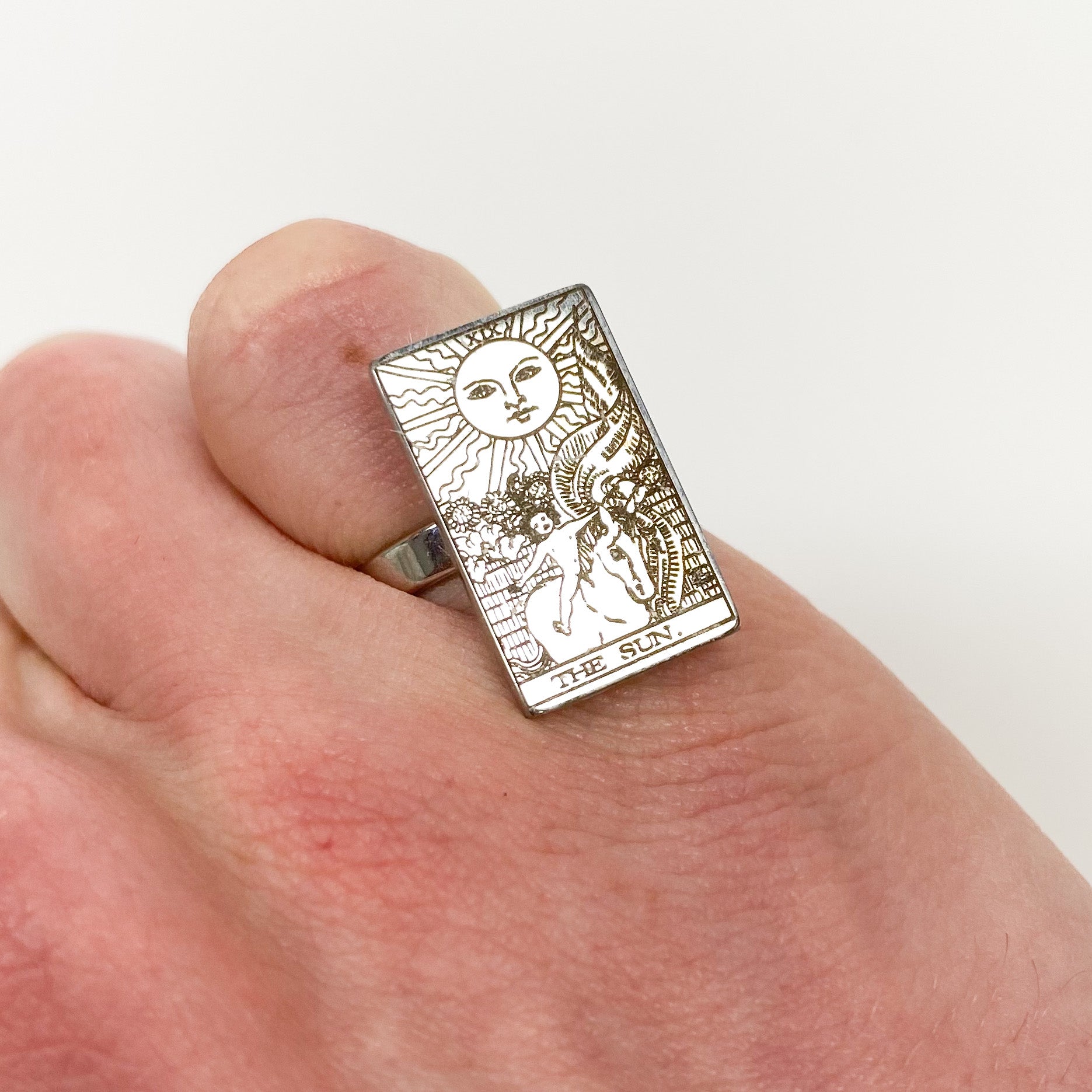 Vintage The Sun Tarot Ring Silver