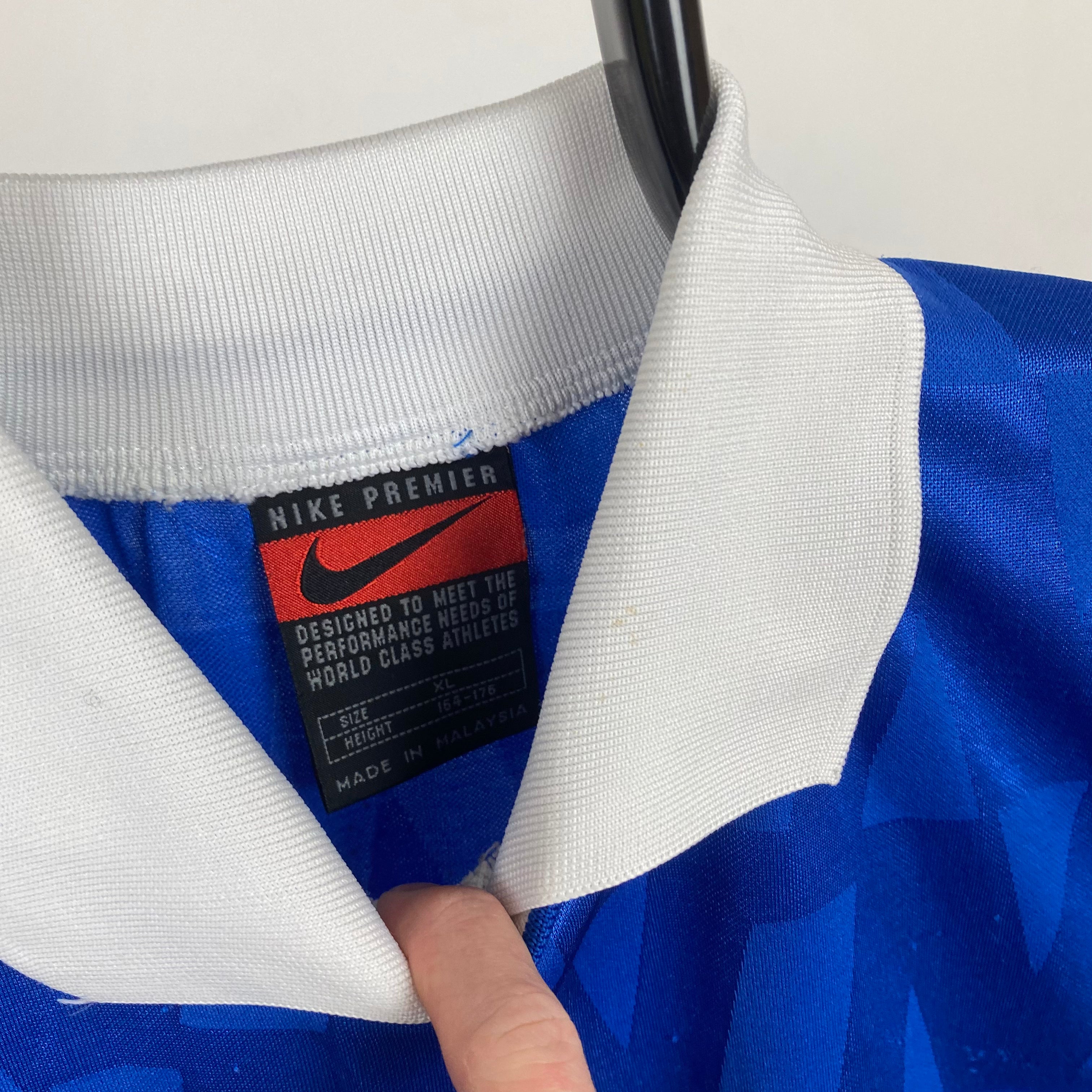 90s Nike Football Shirt T-Shirt Blue Small