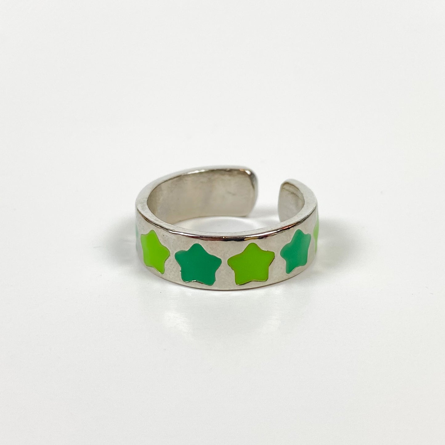 Retro Adjustable Star Ring Silver Green