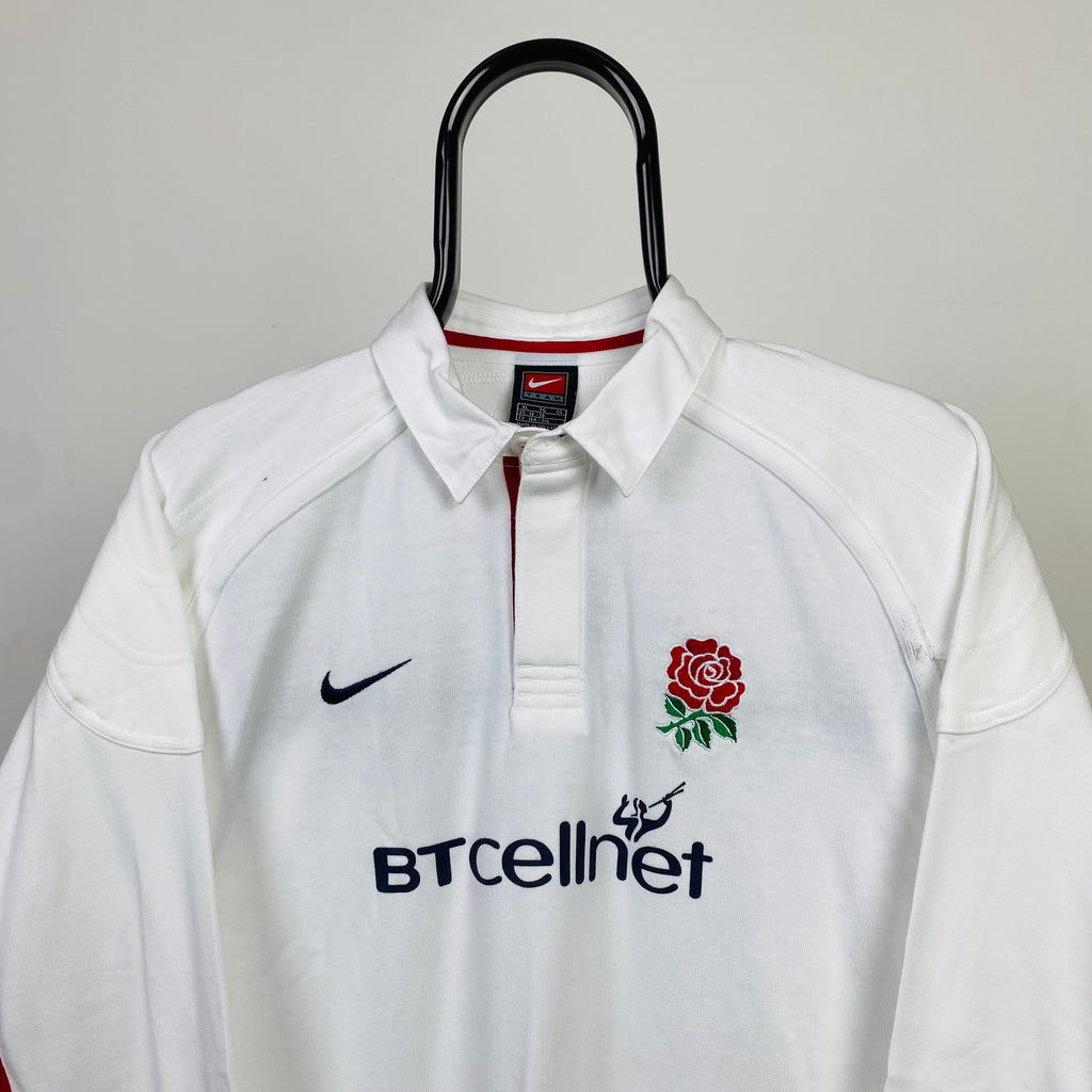 Vintage Nike Rugby Shirt T-Shirt White Small