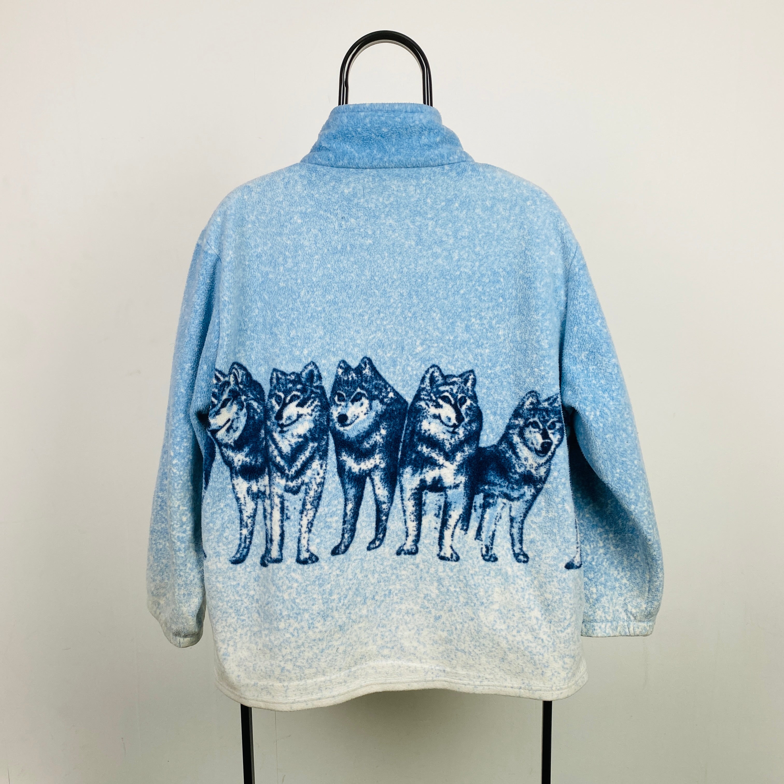 Retro Wolf Fleece Sweatshirt Baby Blue Large