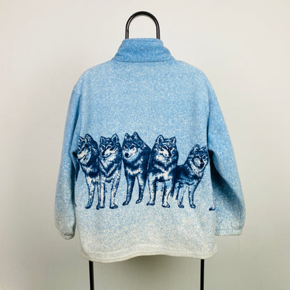 Retro Wolf Fleece Sweatshirt Baby Blue Large