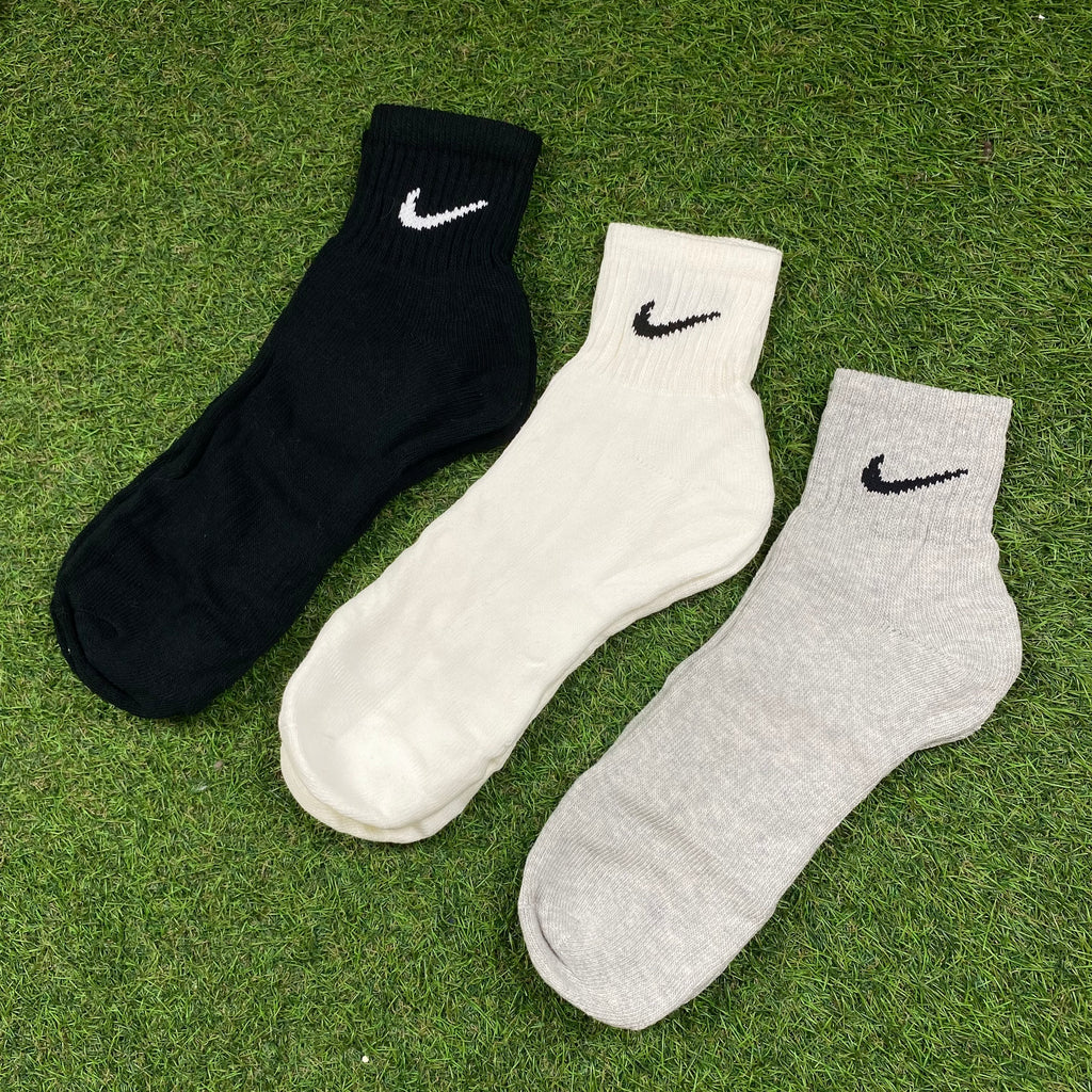 Vintage Nike Socks 3 Pack Grey Blue Black UK12-8