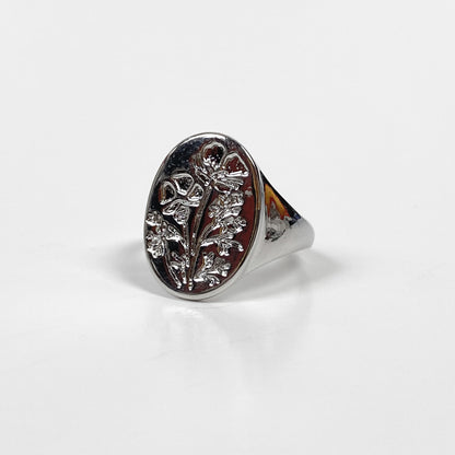 Vintage Flower Signet Ring Silver