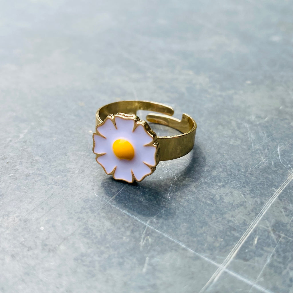 Adjustable Daisy Flower Ring Gold