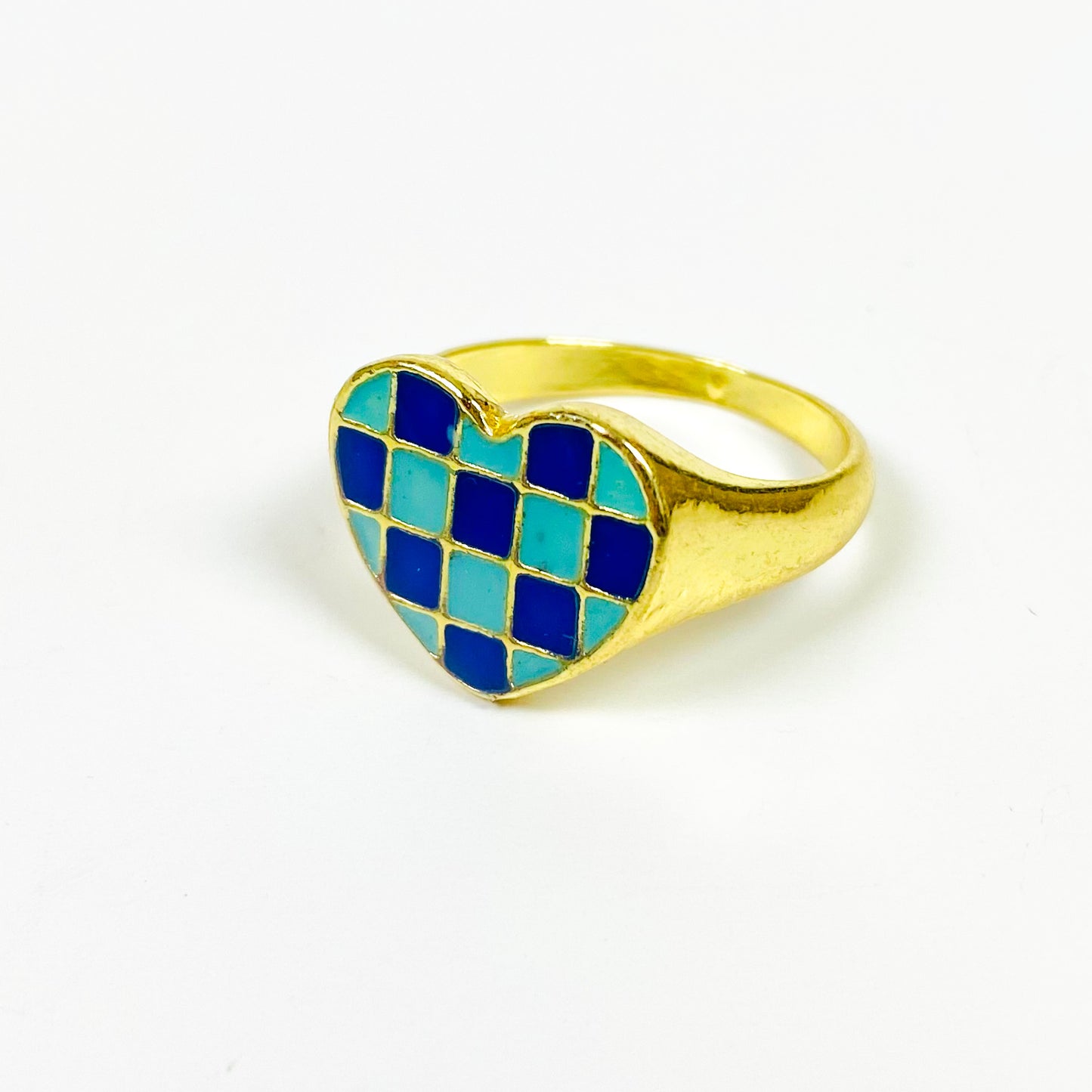 Vintage Heart Signet Ring Gold Blue